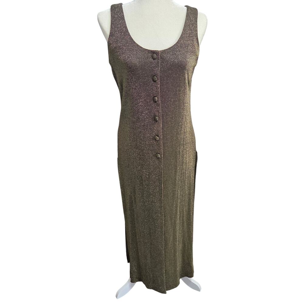 Vintage Karen Lucas collection Black and Gold Metallic Long Dress Size medium